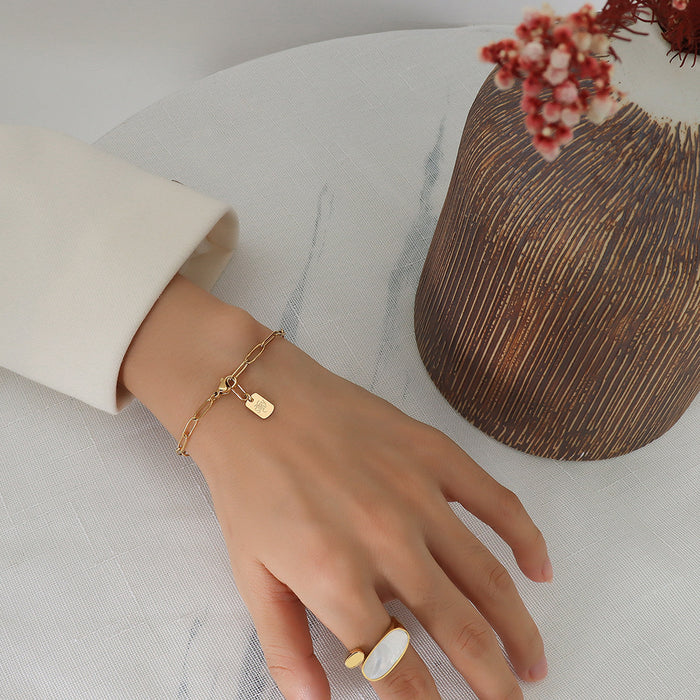 Paperclip Chain Bracelet Letter Tag Pendant Gold Steel