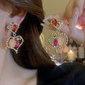 Colorful Open Heart Faceted Stone Drop Stud Earrings view 3