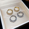 Pearl Cluster Textured Round Huggie Hoop Earrings Statement Pair view 3