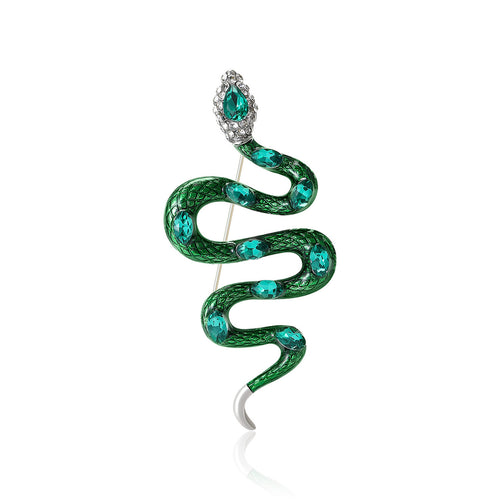 Colorful Crystal Coiled Snake Brooch with Raised Head angled display view