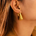 Wide Hollow Hoop Earrings Wave Texture Gold Silver Steel view 3