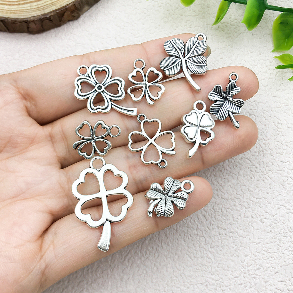 Antique Silver Zinc Alloy Hollow Four Leaf Clover Charm Pendant for DIY Handmade Jewelry