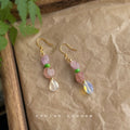 Gold Hook Natural Stone Drop Earrings Purple Pink Clear view 4