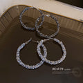 Crystal Textured Hoop Statement Earrings in Black and Silver view 2