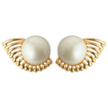Gold-Tone Openwork Fan Frame Cream Pearl Stud Earrings view 5