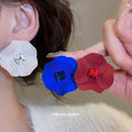 Matte Flower Stud Earrings In Blue And Burgundy Matching Jewelry Pair view 2