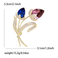 Blue Pink Crystal Twin Tulip Brooch Gold Pave Stem view 5