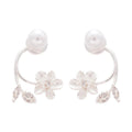 Silver Tone Crystal Leaf and Flower Cluster Stud Earrings view 5
