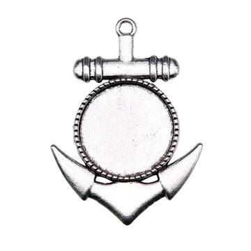 Anchor Round Cabochon Pendant Tray in Antique Silver and Antique Bronze Metal Finish