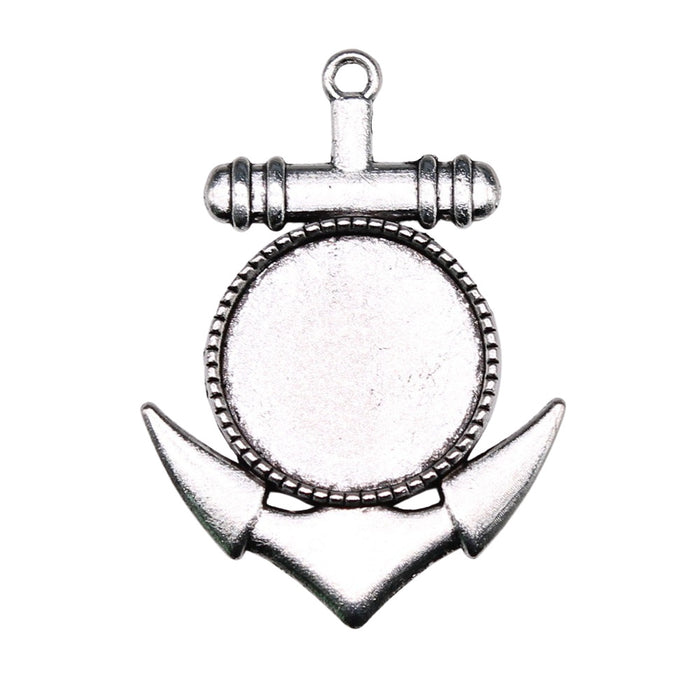 Anchor Round Cabochon Pendant Tray in Antique Silver and Antique Bronze Metal Finish