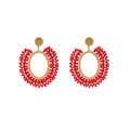 Gold Tone Oval Beaded Hoop Drop Earrings Seed Bead Cascade view 5