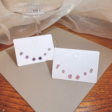 Six-Pair Purple Mixed Shape Clear Accent Small Stud Set