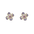 Gold Enamel Flower Stud Earrings Purple Blue Bee Accents view 5