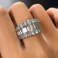Baguette And Round Clear Stone Triple-Row Extra-Wide Ring In Silver Tone view 2