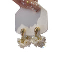 White Floral Cluster Drop Earrings with Gold Tone Tops view 5