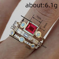 Gold Three Piece Square Gem Ring Sets Red Blue Green view 4