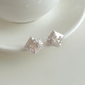 Square Crystal Bow Stud Earrings in Two Colors With Pale Silver-Tone Settings view 6