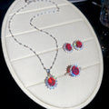 Silver Oval Halo Pendant Necklace Earring Ring Three-Piece Sets view 6