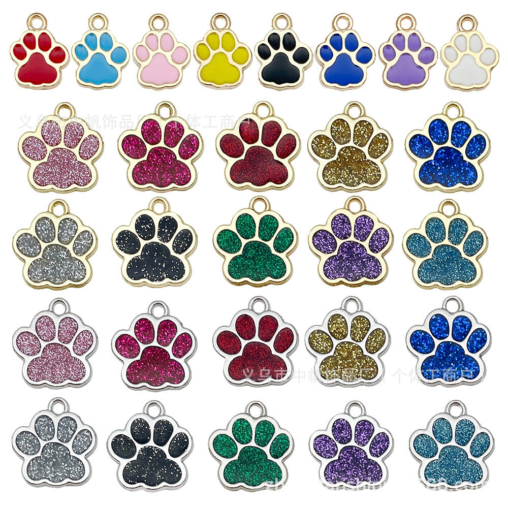 Zinc Alloy Glitter Dog Paw Print Enamel Charm Pendant 17x16mm for DIY Earrings Keychain