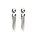 Silver Double Heart and Long Chain Tassel Earrings view 5