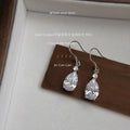Silver Teardrop Clear CZ Drop Earrings Fishhook Back view 3
