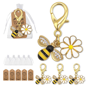 Gold-Tone Bee and Daisy Charm Keychain with Bag or Card Sets