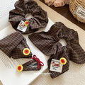 Brown Plaid Scrunchie Duckbill Clip Dog Button 2 Styles view 1