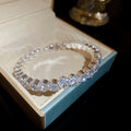 Silver Oval Crystal Box Clasp Tennis Bracelet Clear Green view 6