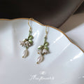 Gold Tone Green Leaf Lily Flower And Baroque Pearl Hook Earrings view 4