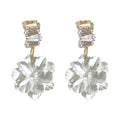 Baguette Crystal Top White Flower Camellia Drop Earrings view 5