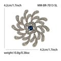 Silver Spiral Flower Brooch Clear Rhinestones Blue Center view 6