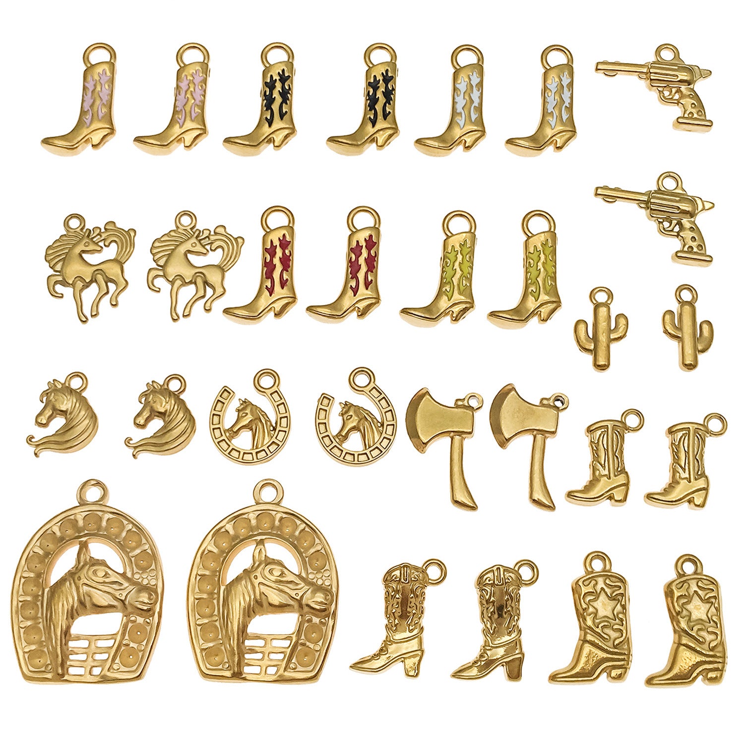 Enamel Stainless Steel Cowboy Hat Boot Cactus Gun Charm Pendant for DIY Necklace Jewelry