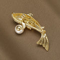 Yellow Crystal Koi Fish Brooch With Round White Pearl view 3