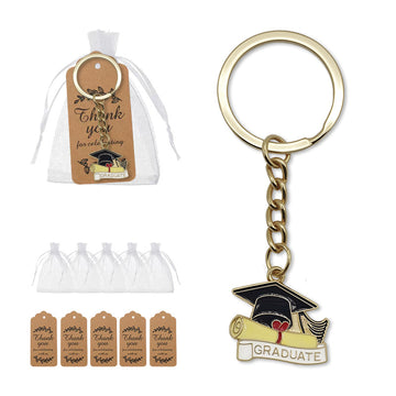 Graduate Cap Diploma Banner Enamel Keychain Gold Ring