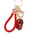 Red Enamel Pixiu Keychain with Gold Tone Scrollwork and Crystal Detail view 5