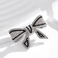 Black Silver Tone Ribbon Bow Crystal Metal Brooch Pin view 5
