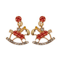 Red Rocking Horse Crystal Drop Earrings with Gold Tone Studs view 5