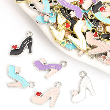 High Heel and Red Heart Charms in Five Colors and Two Metal Tones