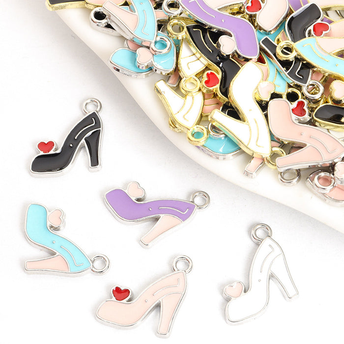 High Heel and Red Heart Charms in Five Colors and Two Metal Tones