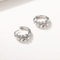 White Gold Leaf Branch Huggie Hoop Earrings Polished Metal view 2