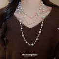 White Pearl Look Double Strand Necklace with Gold Chain view 3