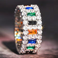 Silver Multicolor Baguette Geometric Band Ring Sizes 6-10 view 2