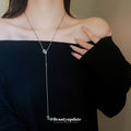 Silver Bead Y Lariat Necklace Green Teardrop Crystal Halo view 4