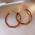 Two Tone Irregular Hoop Earrings in Red and Ivory Enamel view 2