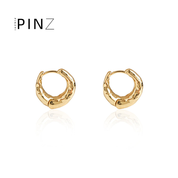 Silver-Tone Hammered Texture Small Huggie Hoop Earrings