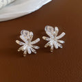 Crystal Flower Clip On Earrings In Silver And Gold Tones view 6