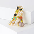 Multicolor Crystal Letter A Brooch with Pearl Accents view 2