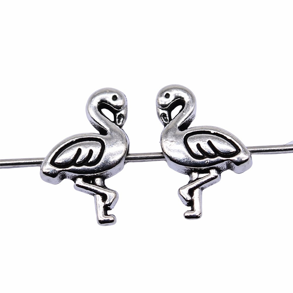 12x7mm 0.5g Antique Silver Zinc Alloy Flamingo Loose Metal Bird Beads for Animal Theme DIY Jewelry