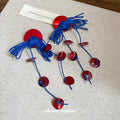 Red And Blue Cord Knot Disc Tassel Stud Earrings Jewelry Pair view 4