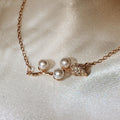 Rose Gold Tone Leaf and Faux Pearl Branch Pendant Necklace view 2